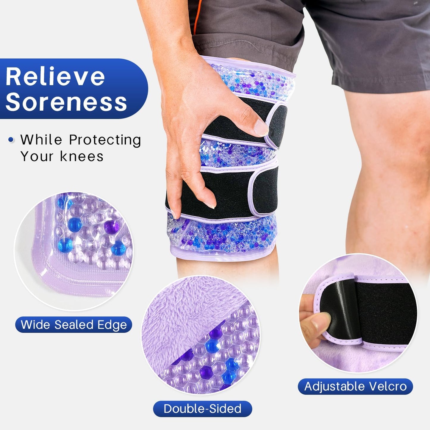Knee Ice Pack Wrap for Pain Relief Reusable Gel Ice Wrap for Leg Injuries Swelling Knee Replacement Post-Surgery Recovery Adjustable Cold Compression Therapy Wrap for Arthritis Meniscus Tear and ACL
