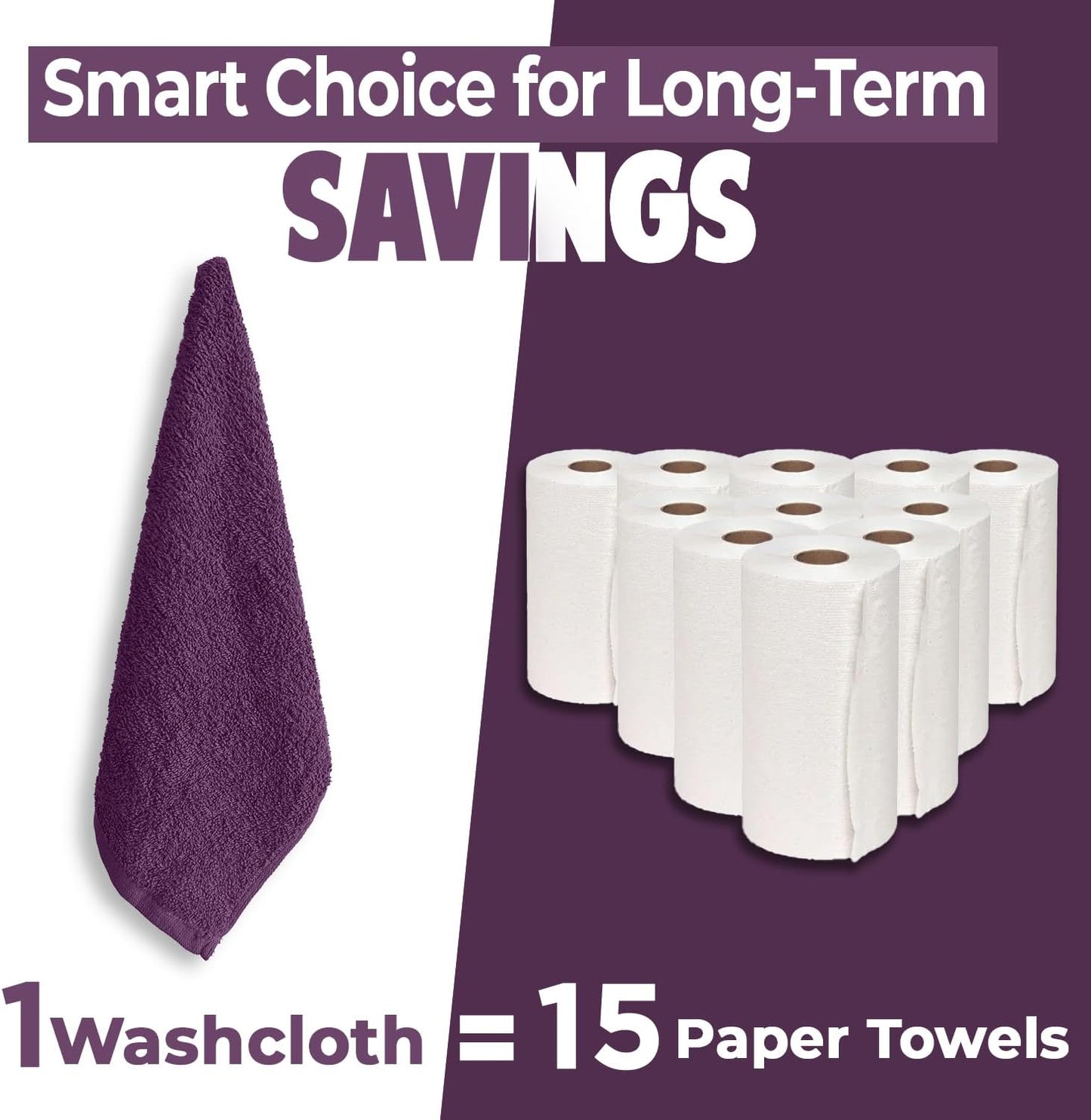 DAN RIVER 100% Cotton Wash Cloths 12 Pack [12x12] Soft & Absorbent wash rag, Gym, Hotels & Spa Perfect for Everyday Use Fingertip Towels, Purple Passion