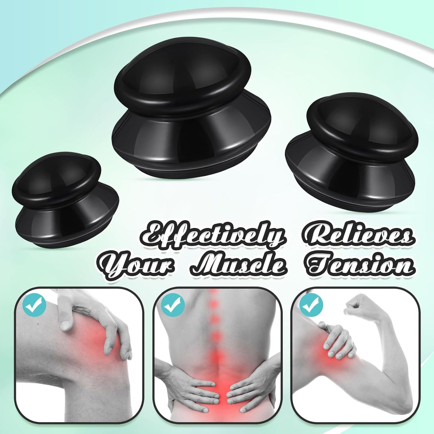 TrelaCo 6 Pcs Cupping Kit for Massage Therapy 3 Sizes Silicone Cupping Set Chinese Massage Therapy for Studio Household Cellulite Joint Pain Muscle Pain(Black)