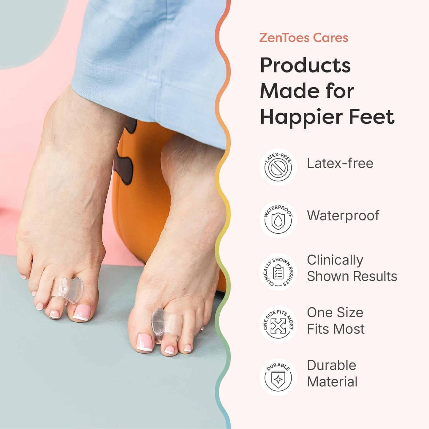 ZenToes Clear Gel Toe Separators for Bunions, Spreaders for Overlapping Toes and Drift Pain - 1 Pack of 4 (Clear)