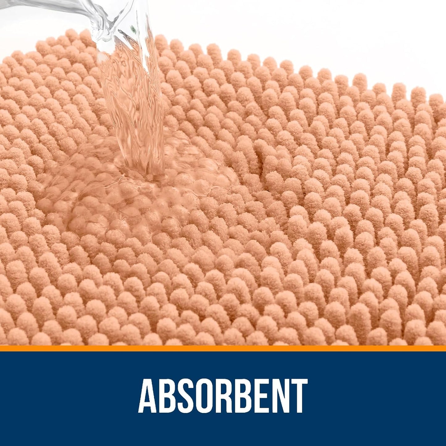 OLANLY Bathroom Rugs 24x16, Extra Soft Absorbent Chenille Bath Rugs, Rubber Backing Quick Dry, Machine Washable Bath Mats for Bathroom Floor, Tub and Shower, Home Decor Accessories, Peach