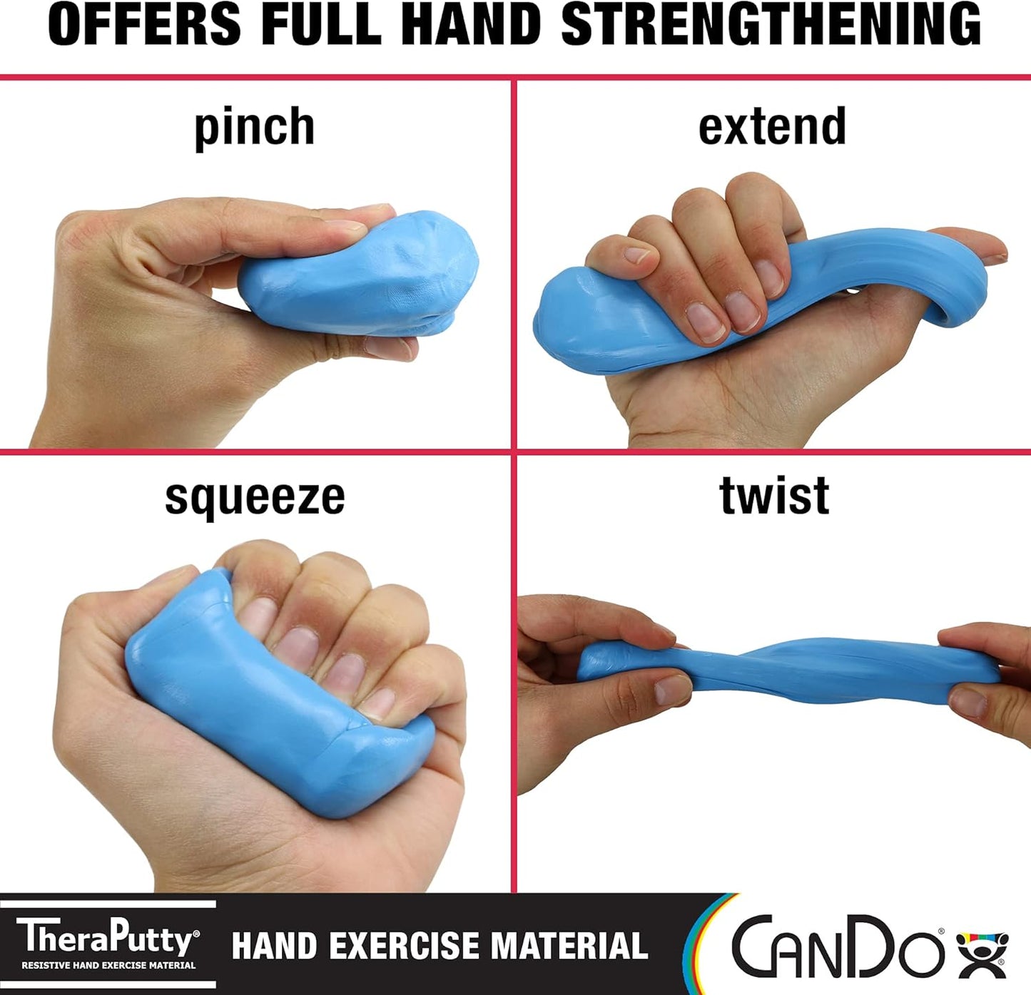 CanDo TheraPutty Standard Hand Exercise Putty For Rehabilitation, Exercises, Hand Therapy, Occupational Therapy, Hand Strengthening, Improve Motor Skills, Stress Relief (Pack of 2)