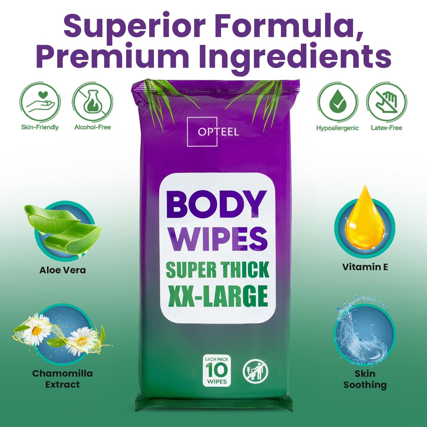 Thick & Large Body Wipes for Adults Bathing No Rinse – Shower Wipe, Ideal for Men, Women & Elderly – Soft & Gentle, Travel Wipes Perfect Alternative to Shower – 16 Packs (160ct)