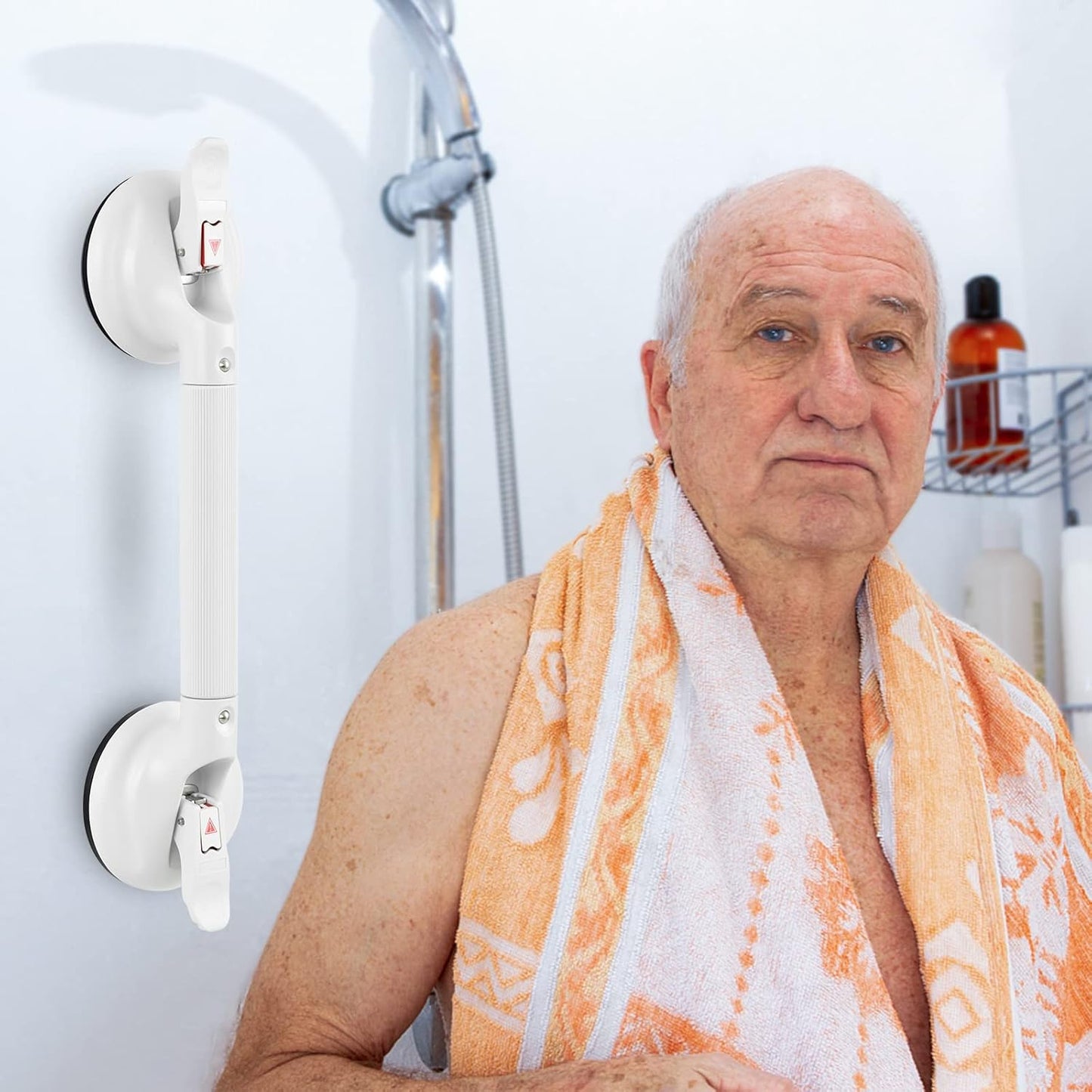 Shower Handle Upgraded 19 inch Grab Bar for Bathtub,Shower Handles with Strong Suction Cup,Bathroom Safety Grab Bar for Handicap Elderly Seniors and Disabled,White