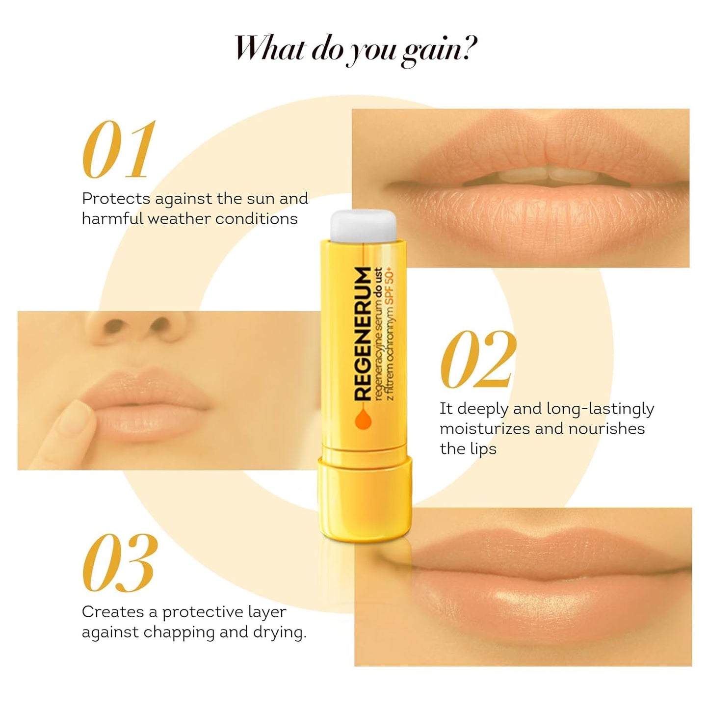 SPF 50+ Regenerating Lip Serum - Sunscreen and Conditioner, Hydrating and Nourishing Vitamin E Prevents Dryness and Pigment Loss - 5g