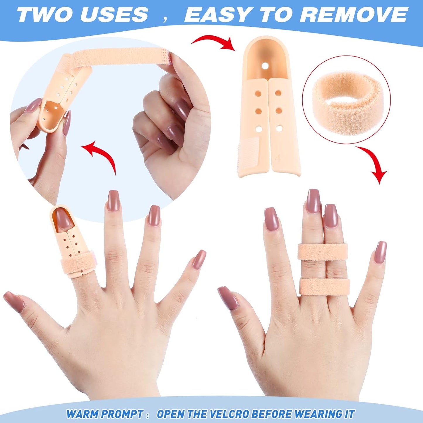 BBTO 10 Pcs Mallet Finger Splint, 5 Sizes Finger Support Brace Stabilizer Straightener Plastic Fingertip Protectors Arthritis Knuckle Immobilization for Thumb Pinky Middle Index Ring(Beige)