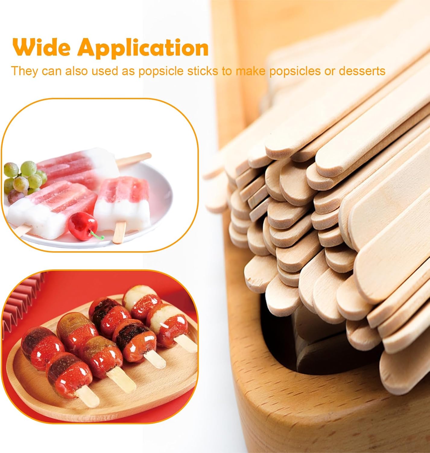 2500Pcs Wooden Popsicle Sticks for Crafts, 4.5" Wide Wooden Craft Sticks, Lollipop Sticks for Creative Designs, Home Art Projects, DIY Wood Crafts, Hair Removal and Waxing Supplies, Ice Pop Sticks