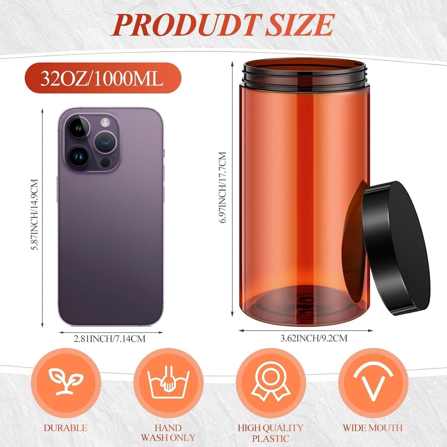 SATINIOR 12 Pack Plastic Container Jars with Lids Round Clear Travel Cosmetic Container Jars for Toiletries, Lotion, Cream, Ointments, Makeup, Rhinestone, Samples, Kitchen Storage(32 oz,Amber)