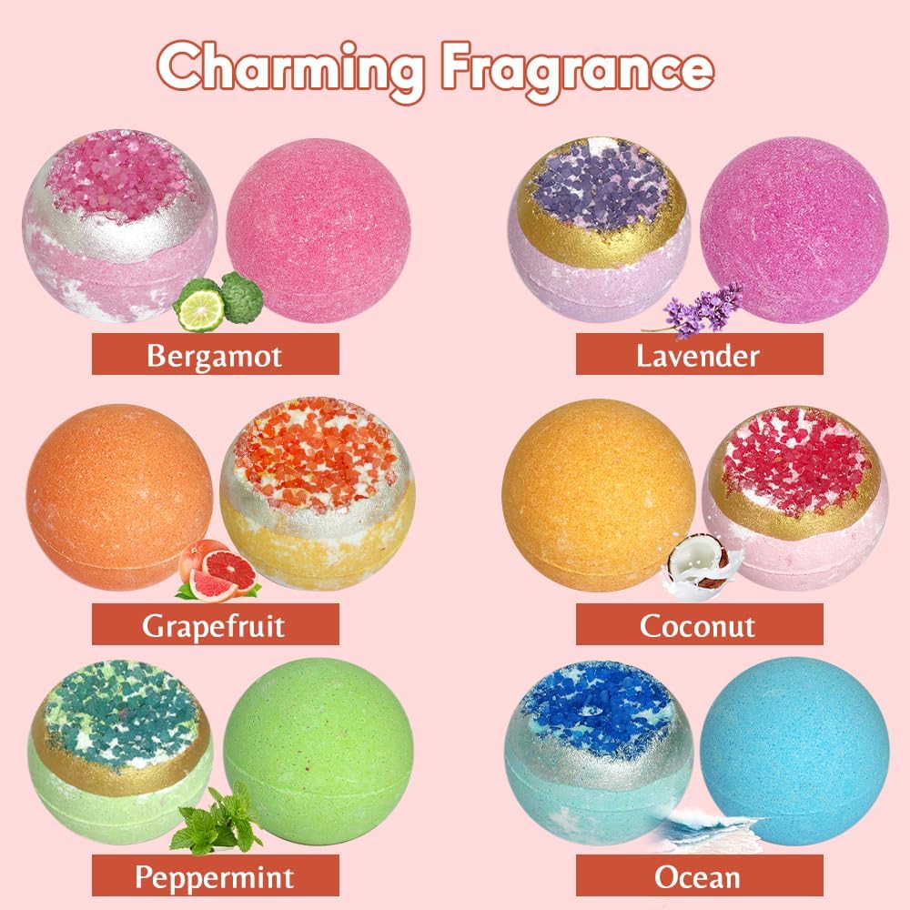 KAV Bath Bombs Set of 12 for Women — Natural Geode Bathbombs for Girls, Tweens | Organic Bath Bomb Giftset with Various Scents and Colors | Moisturizing Spa Fizzies — Essential Oil Infused Gift-Ready