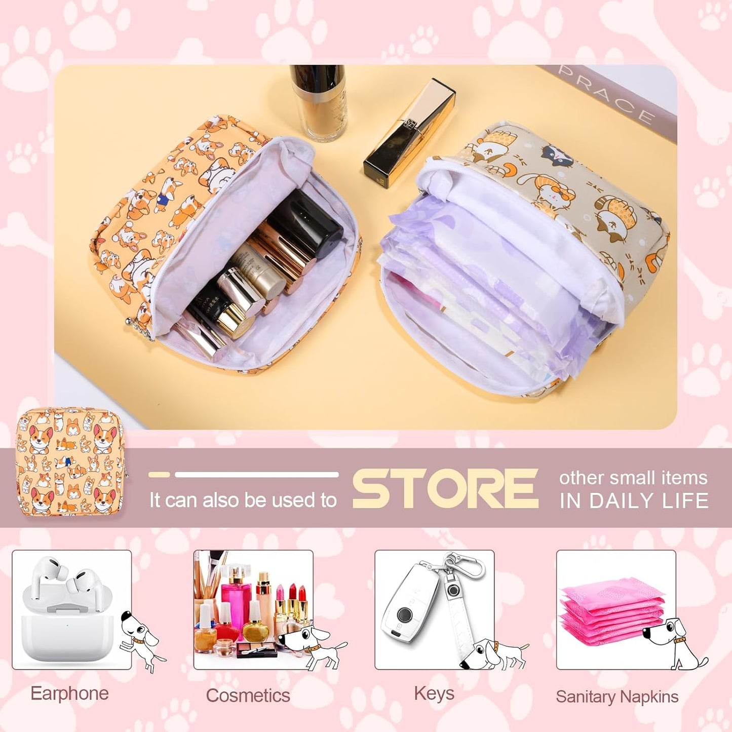 Period Bag Pouch, Canvas Sanitary Napkin Storage Bag for Girls Womens, Portable Sanitary Napkin Period Pad Pouch for Purse, Small Make Up Pouches(N0469)