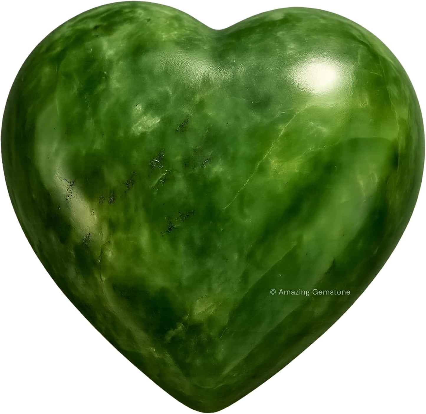 Amazing Gemstone Nephrite Green Jade Crystal Heart Palm Stone - Pocket Massage Worry Stone for Natural Body Chakra Balancing, Reiki Healing and Crystal Grid