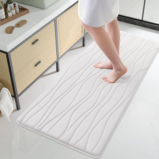 Buganda Memory Foam Bathroom Rug Mat 54x24, Extra Soft and Absorbent Bath Mats, Non-Slip and Machine Washable Bath Rugs for Bathroom Floor,Tub and Shower, Ivory