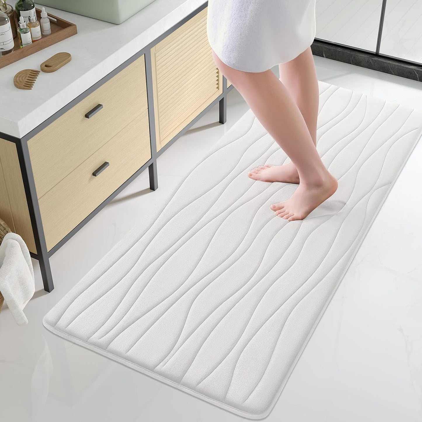 Buganda Memory Foam Bathroom Rug Mat 70x24, Extra Soft and Absorbent Bath Mats, Non-Slip and Machine Washable Bath Rugs for Bathroom Floor,Tub and Shower, Ivory