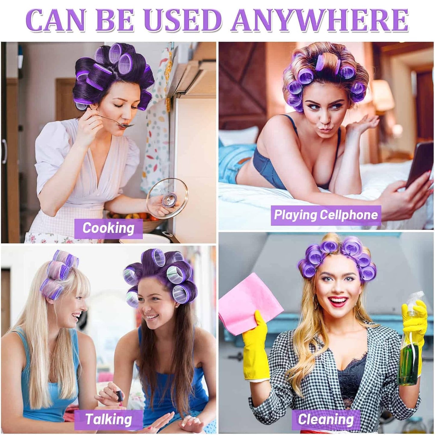 Acejoz Hair Rollers, 12Pcs Large Self-Grip Hair Curlers with 12Pcs Stainless Steel Duckbill Clips, for Long Medium Thick Hair Volume (Purple)