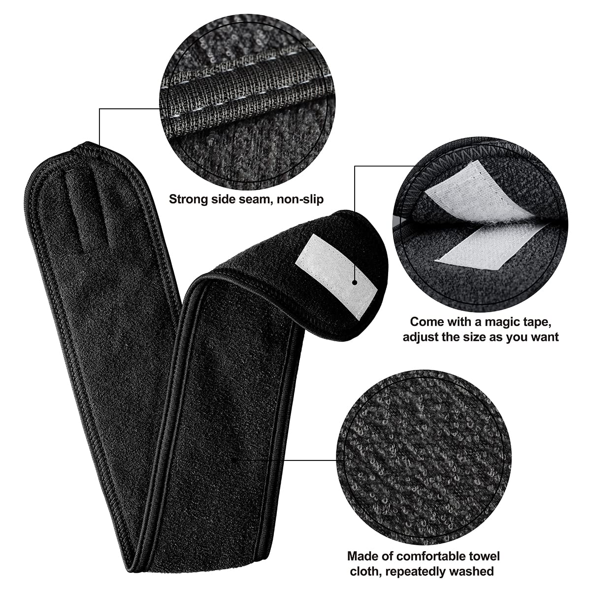 Denfany Spa Headband - Deluxe Face Wash Headband, Comfortable, Adjustable and Machine-Washable, Ideal for Showering, Makeup and Exercise (Black 3 Pack)