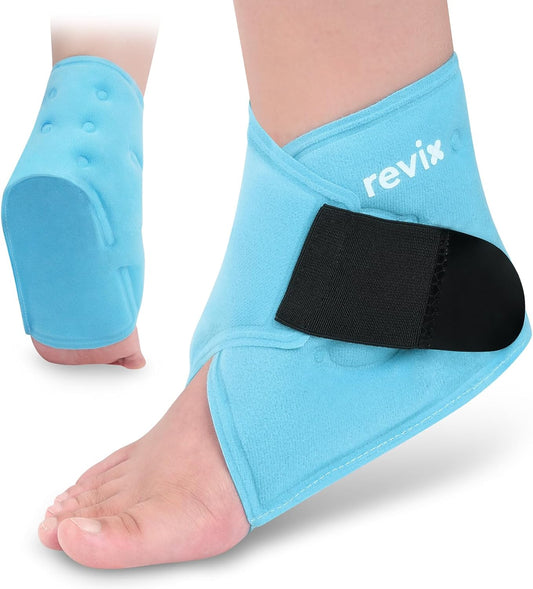 REVIX Ankle Ice Pack Wrap – Reusable Gel Cold Compression for Foot Discomfort, Ice Wrap for Feet Swelling and Recovery, Plantar Fasciitis, Achilles Tendonitis, and Sprained Ankles
