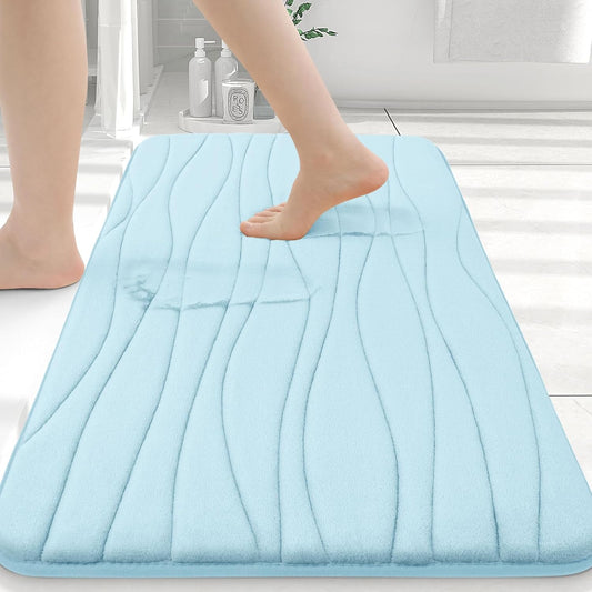Buganda Memory Foam Bathroom Rug Mat 30x20, Extra Soft and Absorbent Bath Mats, Non-Slip and Machine Washable Bath Rugs for Bathroom Floor,Tub and Shower, Sky Blue