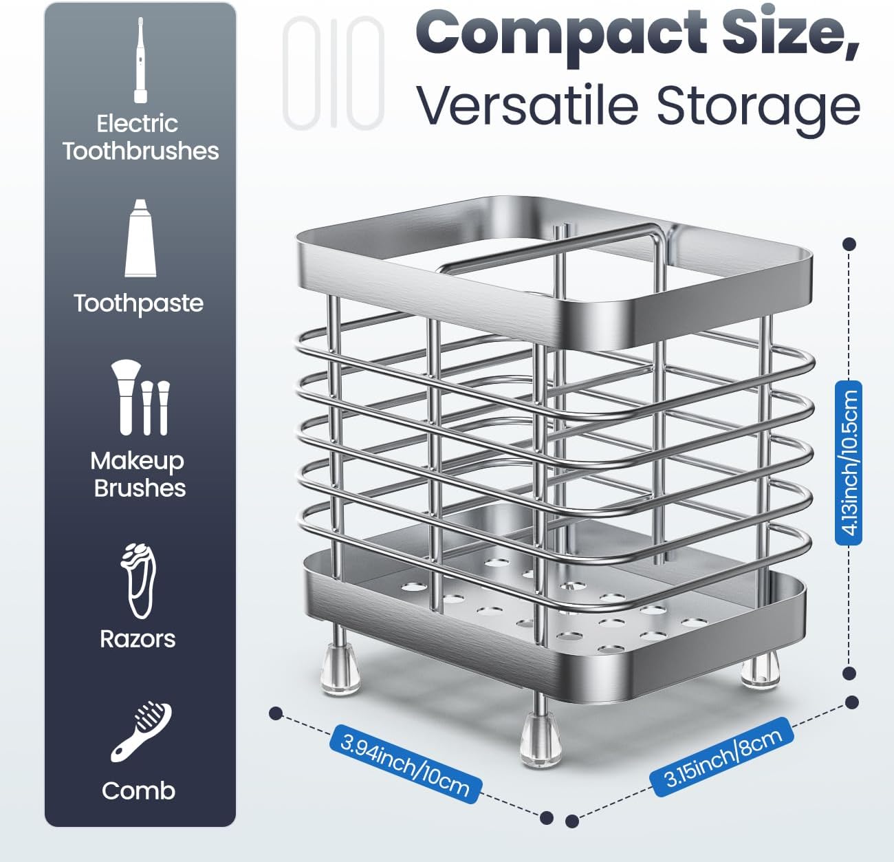 Luxspire Toothbrush Holders for Bathroom, Stainless Steel Electric Toothbrush Holder Wall Mounted, Shower Toothbrush Toothpaste Holder, Bathroom Organizer Essentials, 2 Slots, Silver