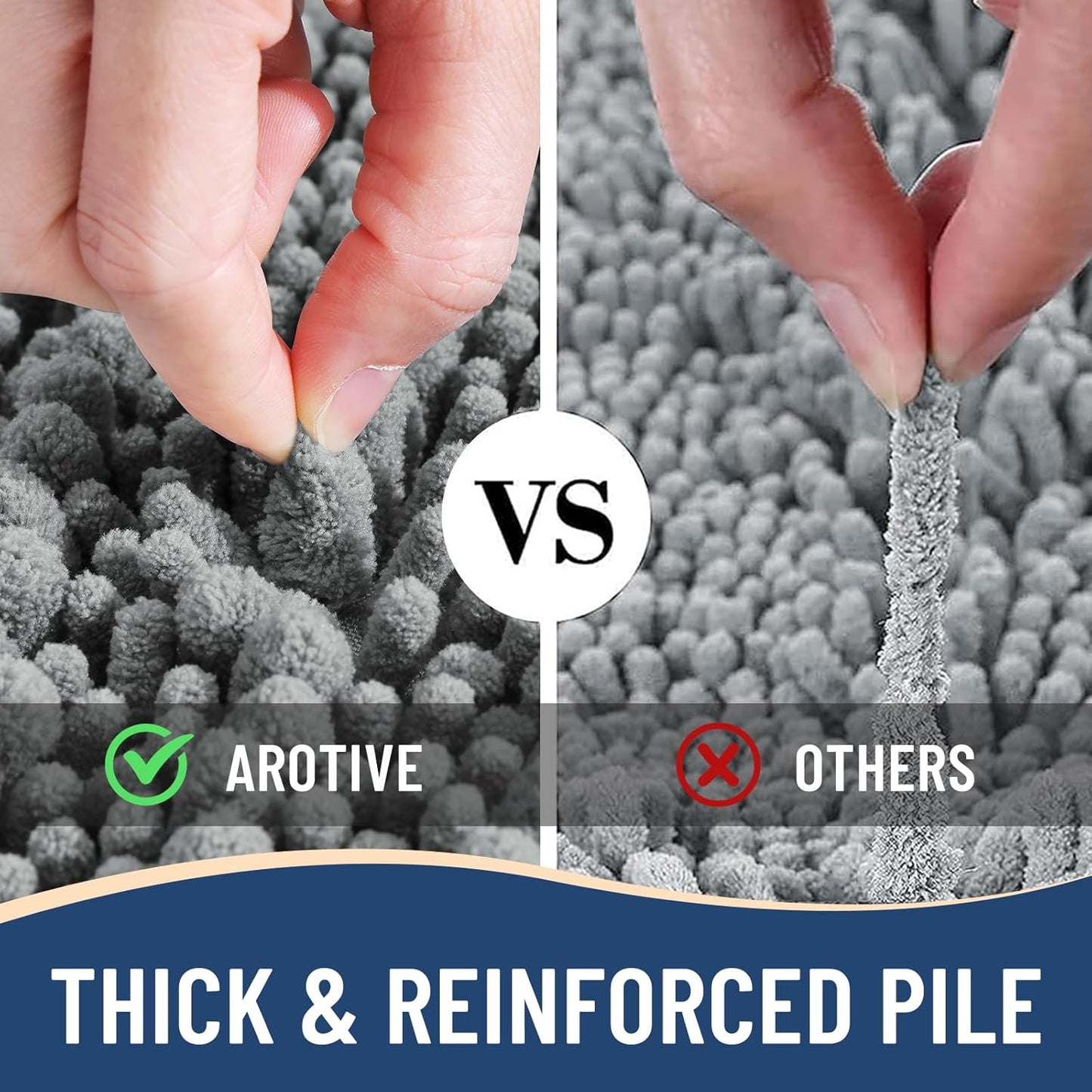 Arotive Luxury Chenille Bathroom Rug Mat, Extra Soft Thick Absorbent Shaggy Bath Rugs, Non-Slip Machine Wash Dry, Plush Bath Mats for Bathroom, Shower and Tub, 60x24, Grey