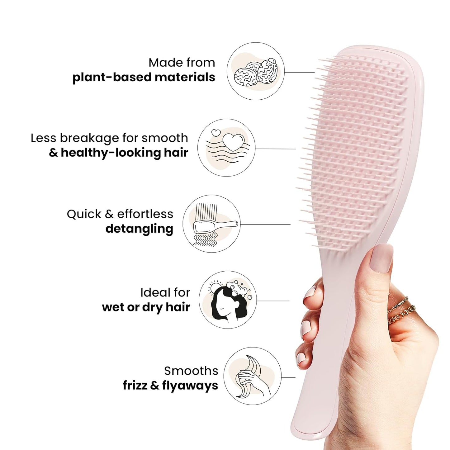 Tangle Teezer Plant-Based Ultimate Detangler Brush, Dry & Wet Hair Brush, Eliminates Knots & Reduces Breakage for All Hair Types, Marshmallow Pink