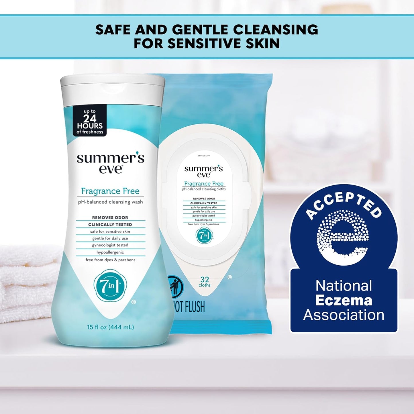 Summer's Eve Fragrance Free All-Over Feminine Wash, Gentle pH-Balanced Body Wash for Women, Removes Vaginal Odor, 15 Fl Oz, Pack of 3