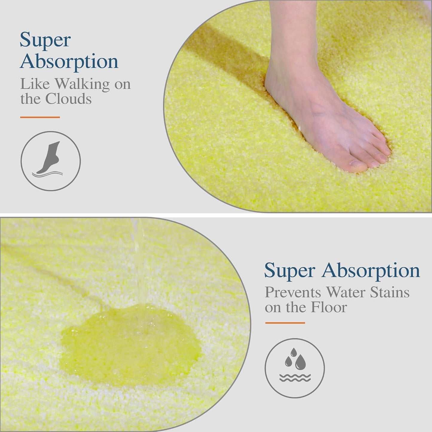 Walensee Large Bathroom Rug (24 x 72, Yellow) Extra Soft and Absorbent Shaggy Bath Rug Machine Washable Microfiber Bath Mat Non Slip Bath Mat, Luxury Bathroom Floor Mats