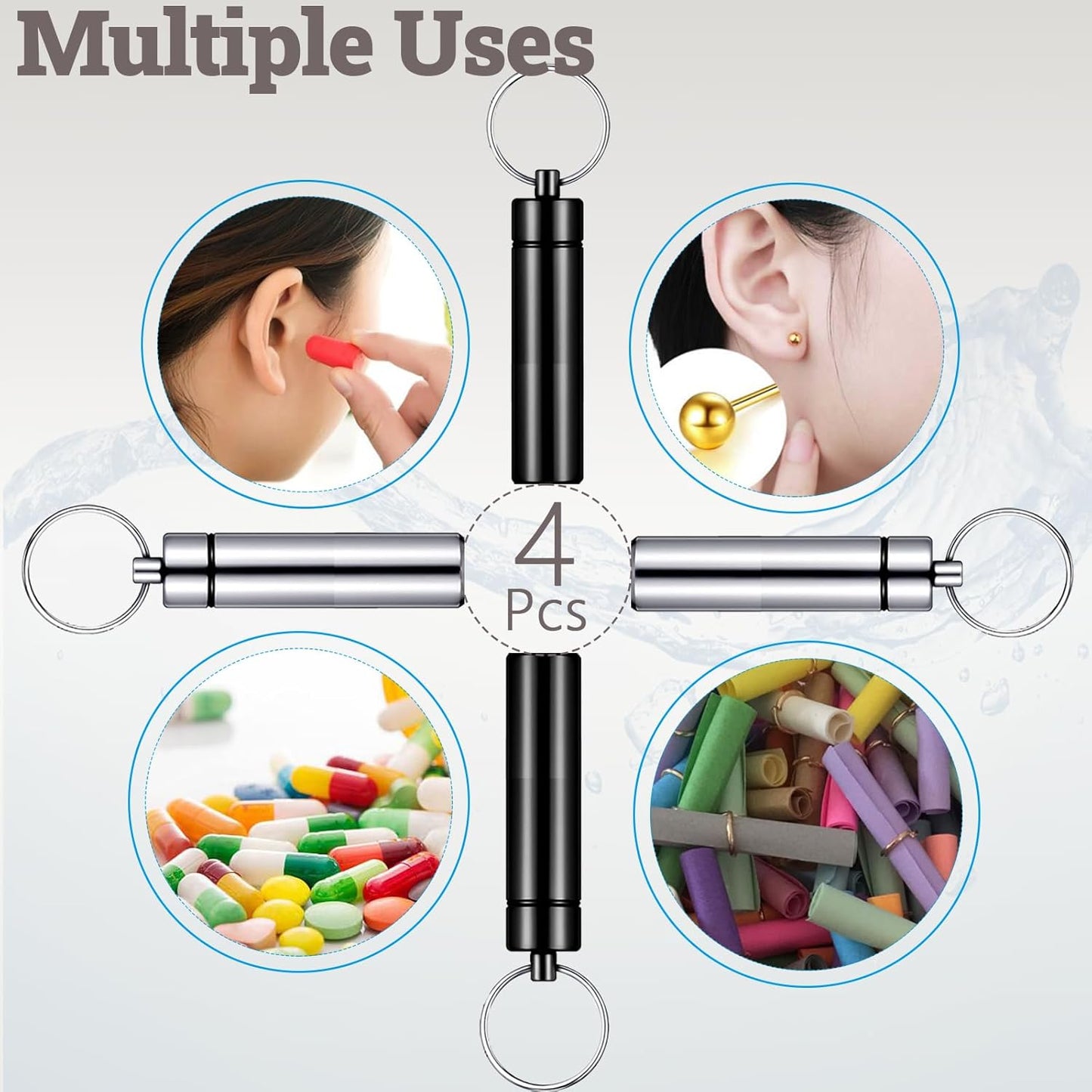 4pcs Pill Case, Travel Pill Case, Keychain Pill Holder, Portable Container Mini Metal Case,Small Portable Waterproof Pill Boxes with Keychain, Medicine Bottle for Outdoor Camping Travel