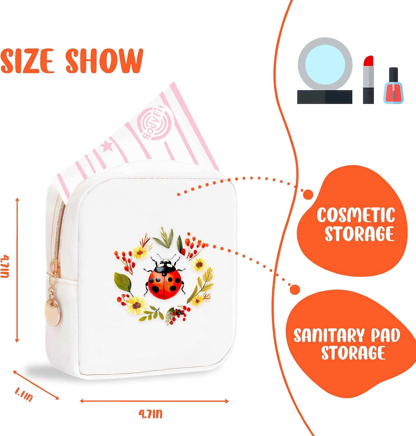 Ladybugs Mini Makeup Bag, Ladybugs Gift For Women Girls, Cute Portable Zipper Pouch Cosmetic Bag For Teen Girls Kids, Small Storage Bag For Sanitary Pad, Period napkin bag!