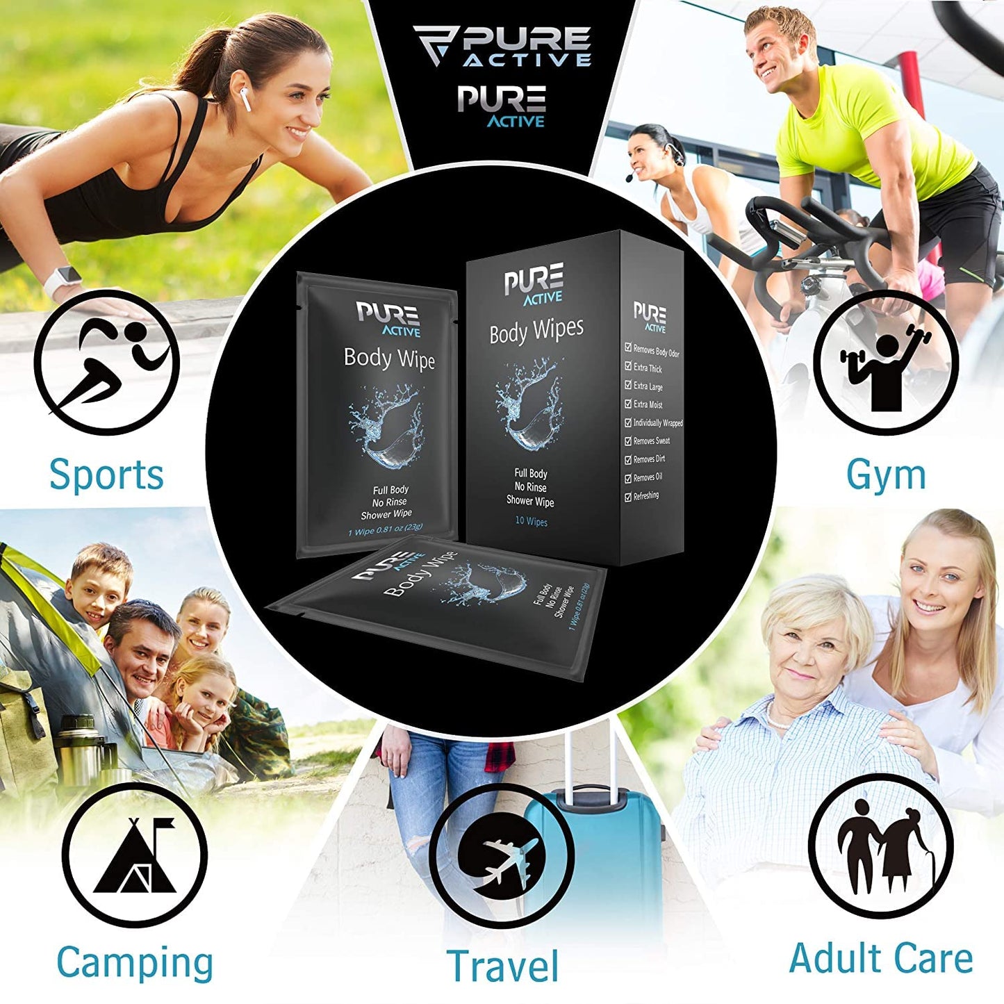 Shower Body Wipes, 480 Individually Wrapped Personal Hygiene Body Cleansing Wipes for Women and Men, Keep Clean After Gym Travel Camping Outdoors Sports