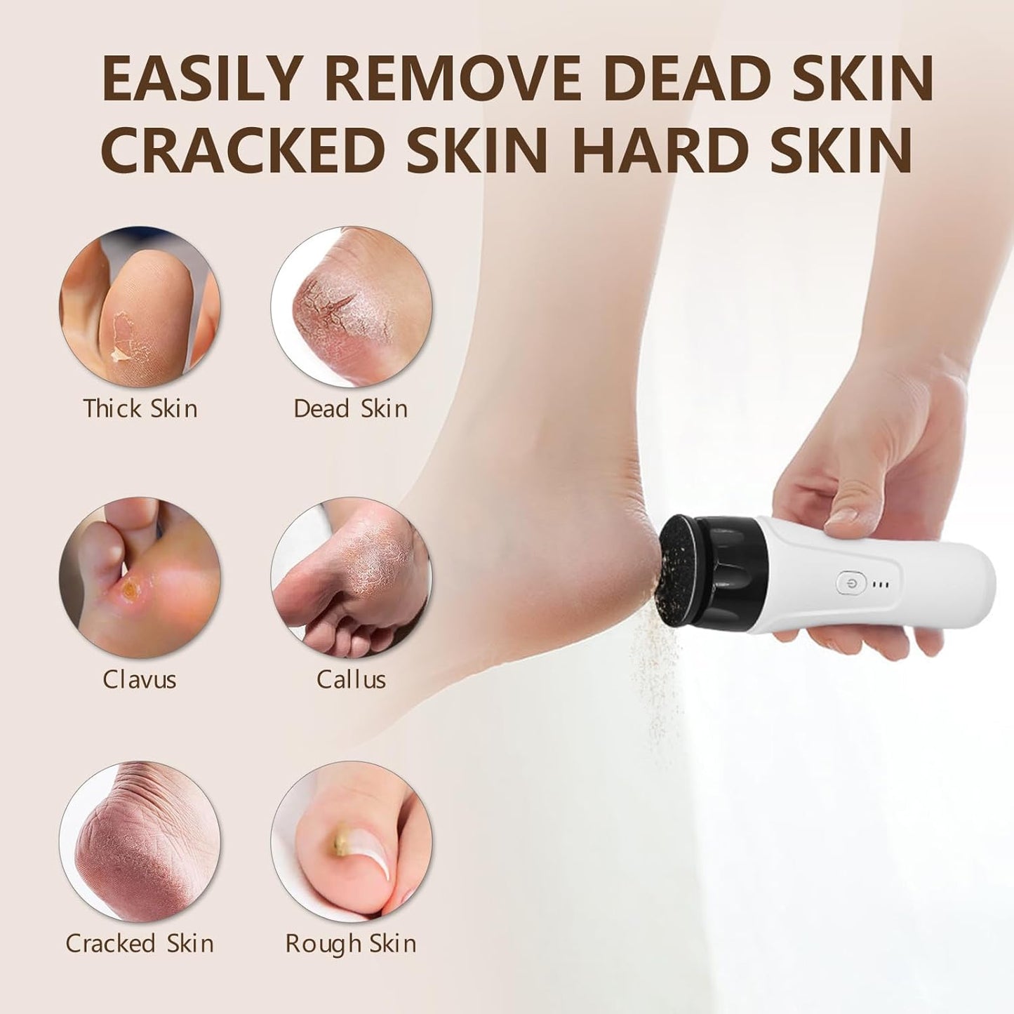 Rechargeable Electric Callus Remover for Feet, High Speed Electric Foot Callus Remover Powerful Feet Sander Grinder for Women Men Dead Skin Cracked Heels (White)