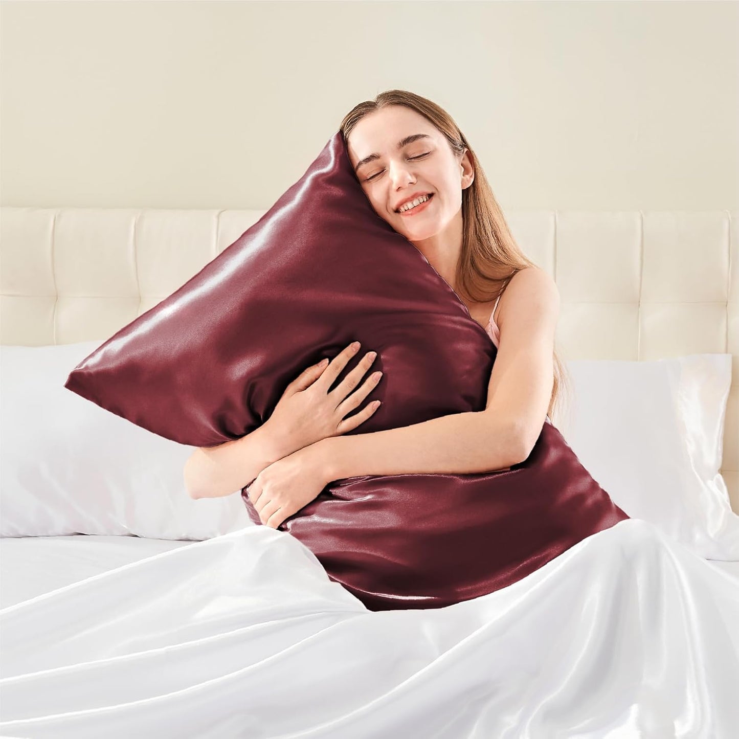 BEDELITE Satin Body Pillow Cover, Super Soft and Cooling Body Pillow Pillowcase for Hair and Skin, Breathable Silky Full Long Pillowcase Cover(20"x54", Burgundy)