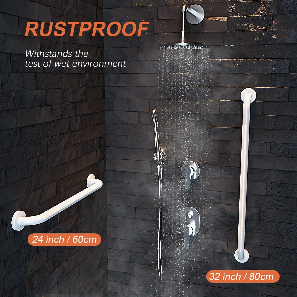 2 Pack 24 Inch Oil Rubbed White Shower Grab Bars w/Anti-Slip knurled Grip, iMomwee Stainless Steel Wall Mount Bathroom Safety Balance Handrail, Handicap Elderly Senior Assist Textured Grab Bar Handle