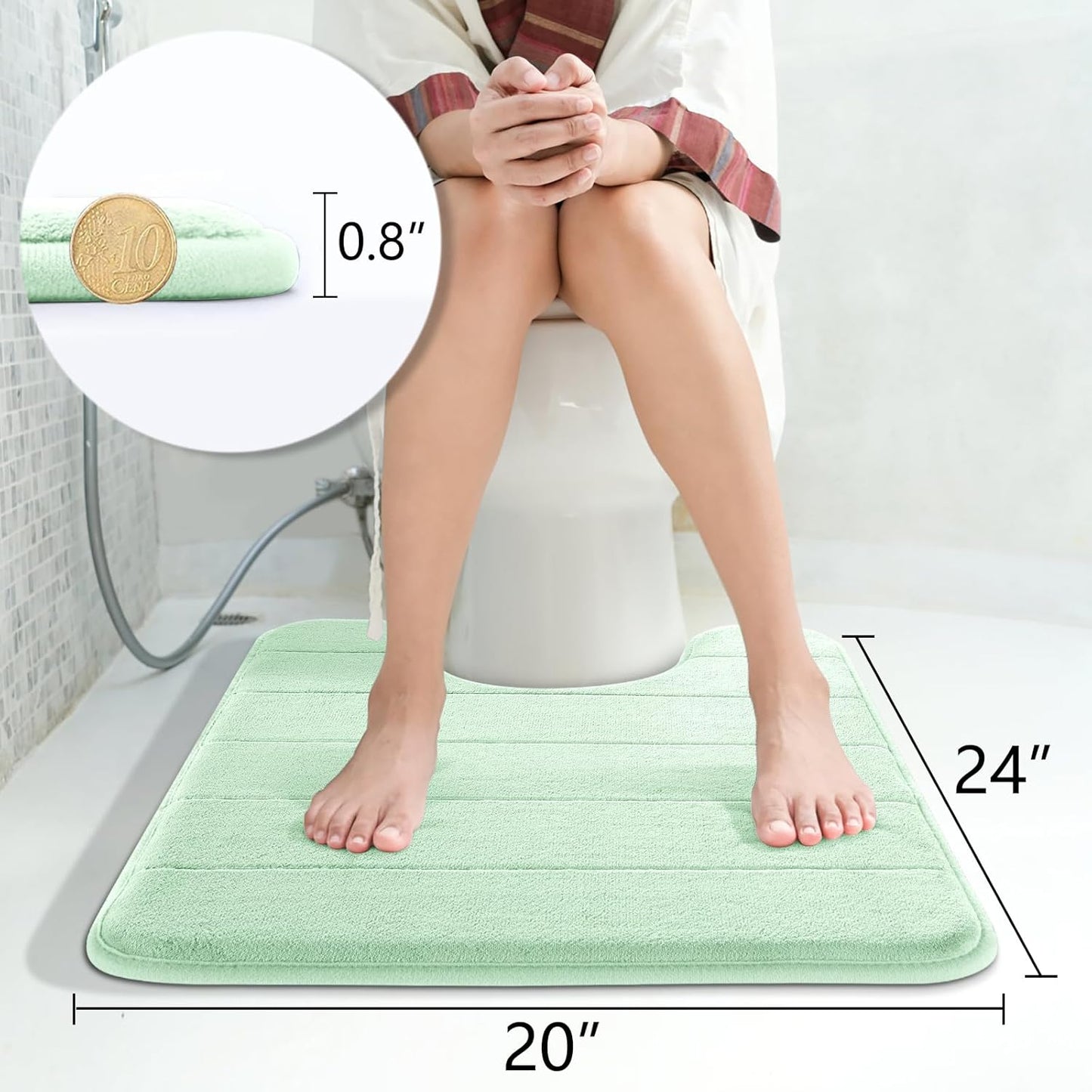 Yimobra Memory Foam Toilet Bath Mat U-Shaped, 24 X 20 Inches,Soft and Comfortable, Super Water Absorption, Non-Slip, Machine Wash and Easier to Dry for Bathroom Commode Contour Rug, Pale Green