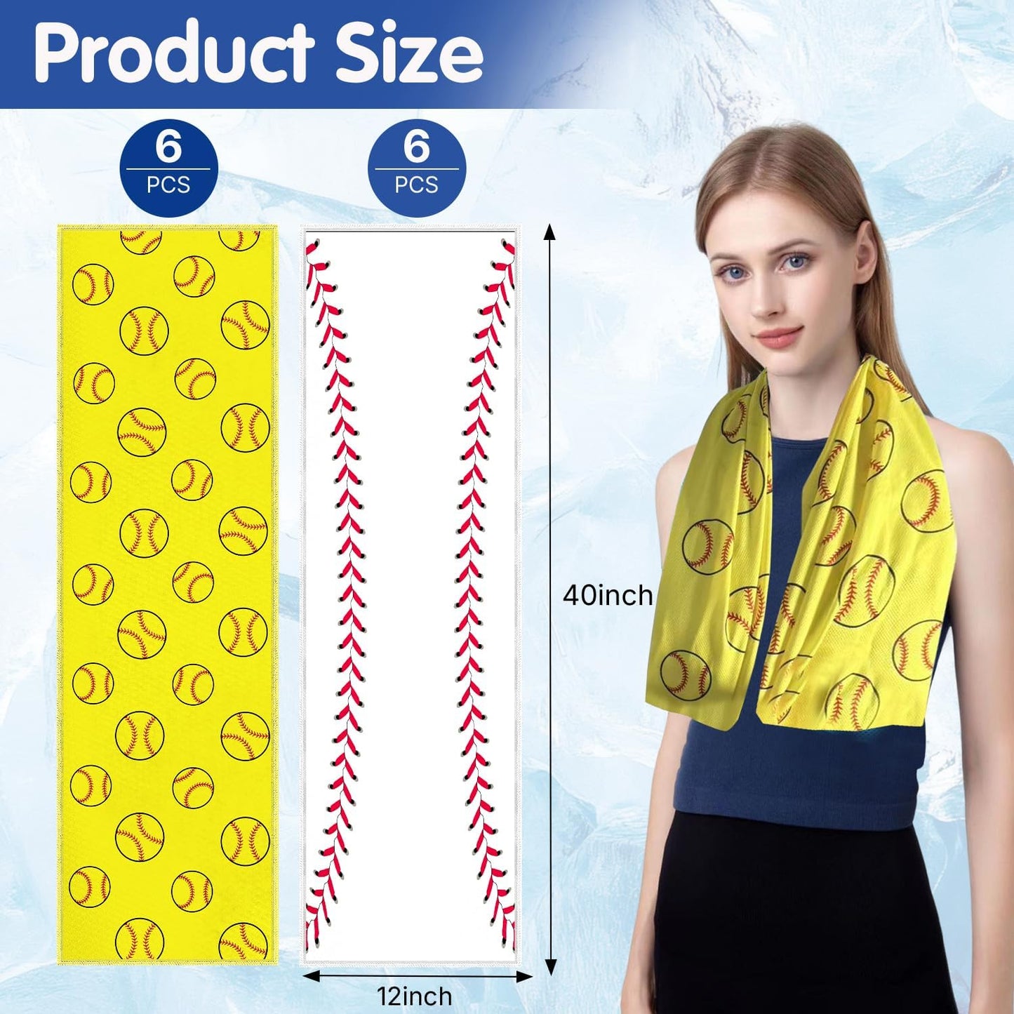 OPSO Softball Cooling Towel Set, 40 x 12 inches, 12 Pack, Microfiber Sports Towels for Baseball, Soccer, Golf LCE Towel Microfiber Sports Towels for Player (Softball 5)