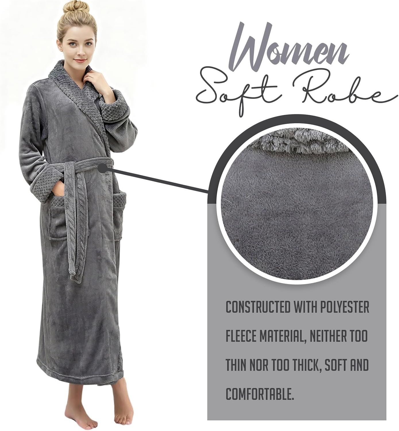 Hellomamma Long Bath Robe for Womens Plush Soft Fleece Bathrobes Nightgown Ladies Pajamas Sleepwear Housecoat