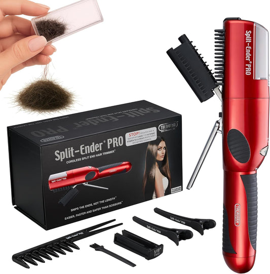 Split-Ender PRO - Original Professional Beauty Tool - Cordless Split End Hair Trimmer for Damaged, Dry, Brittle, Frizzy, Curly or Straight Hair (Red, Professional Kit)