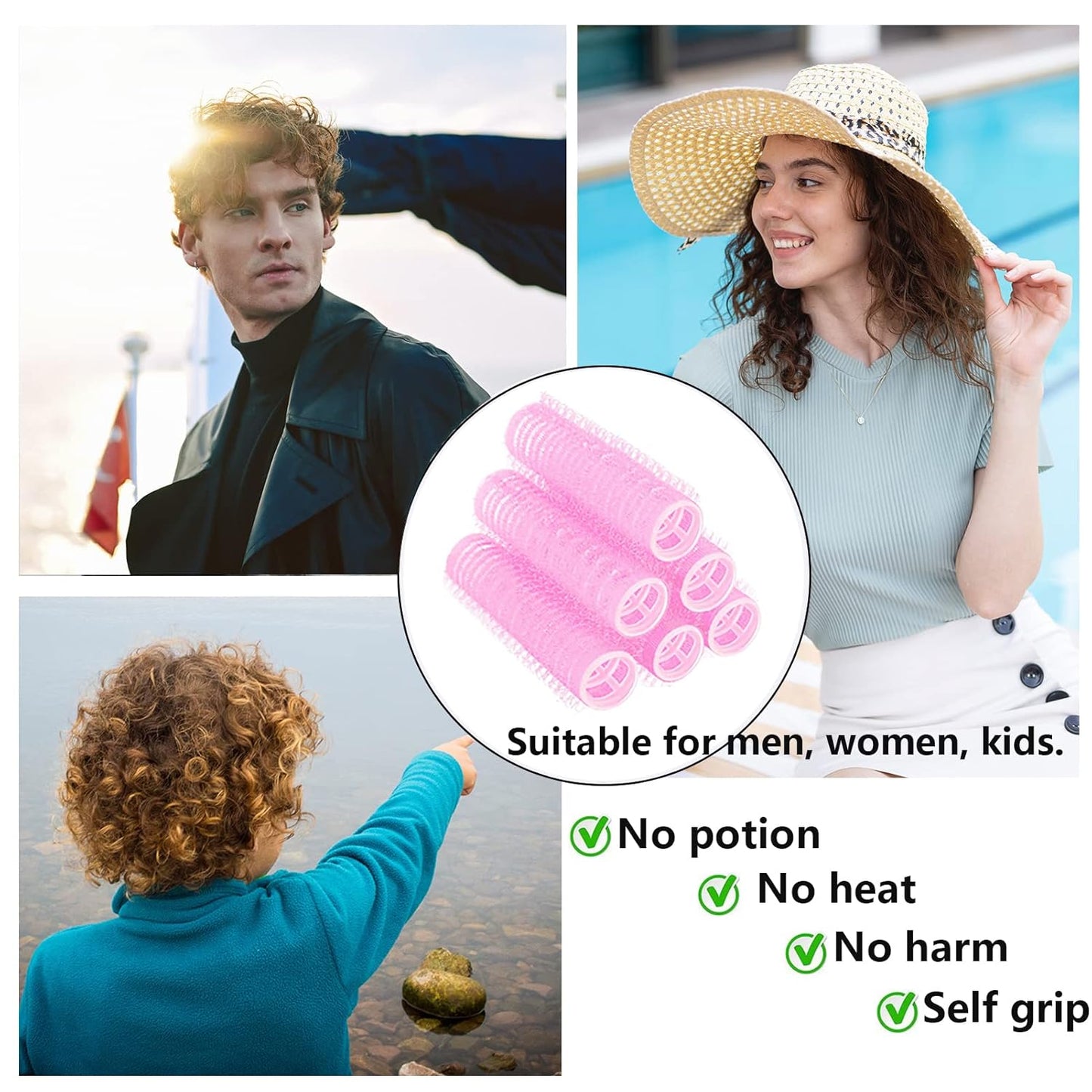 18PCS Self Grip Small Hair Curlers Heatless Roller Hair Curlers Pro Salon Hairdressing Curler DIY Curly Hairstyle Hair Rollers Tools Rat Tail Comb for Women Medium Short Hair(Pink)