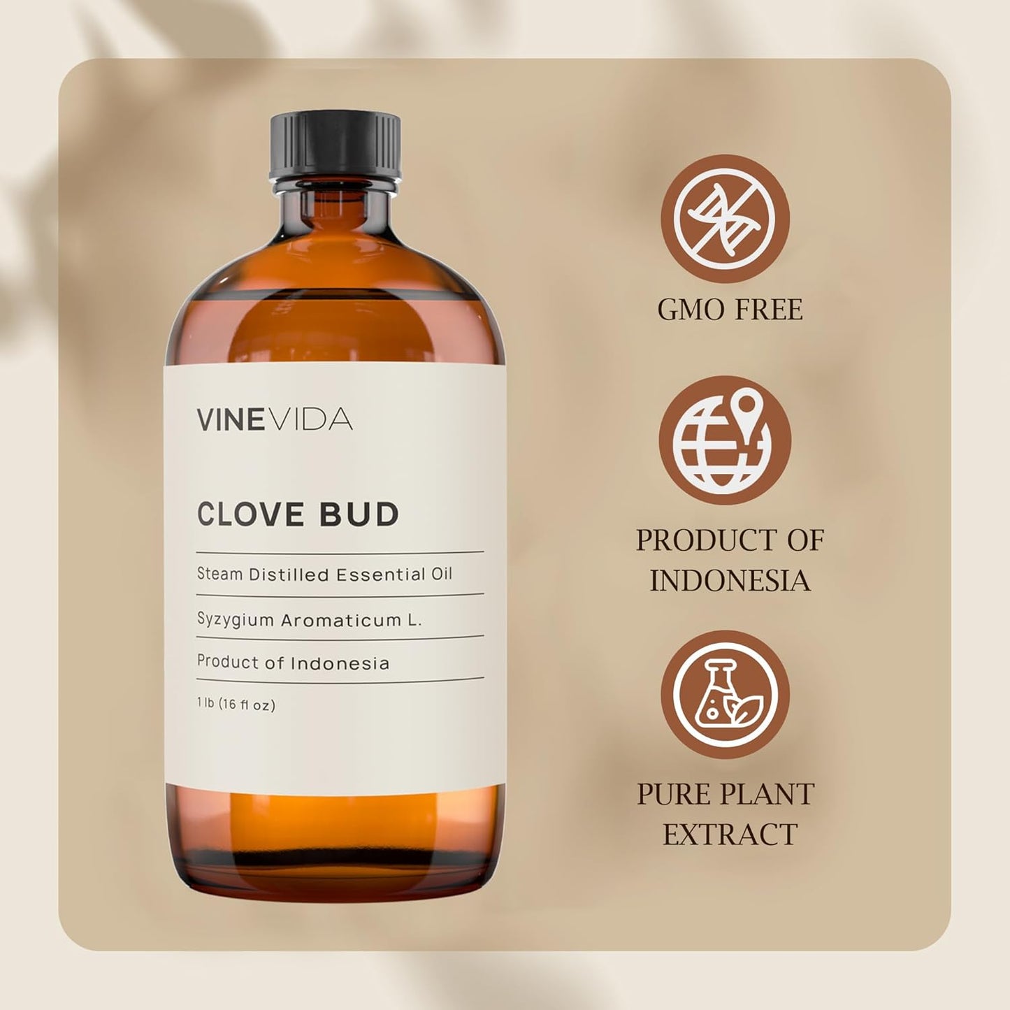 VINEVIDA Clove Bud Essential Oil 16 oz - Undiluted, Pure, Vegan, and Sustainable