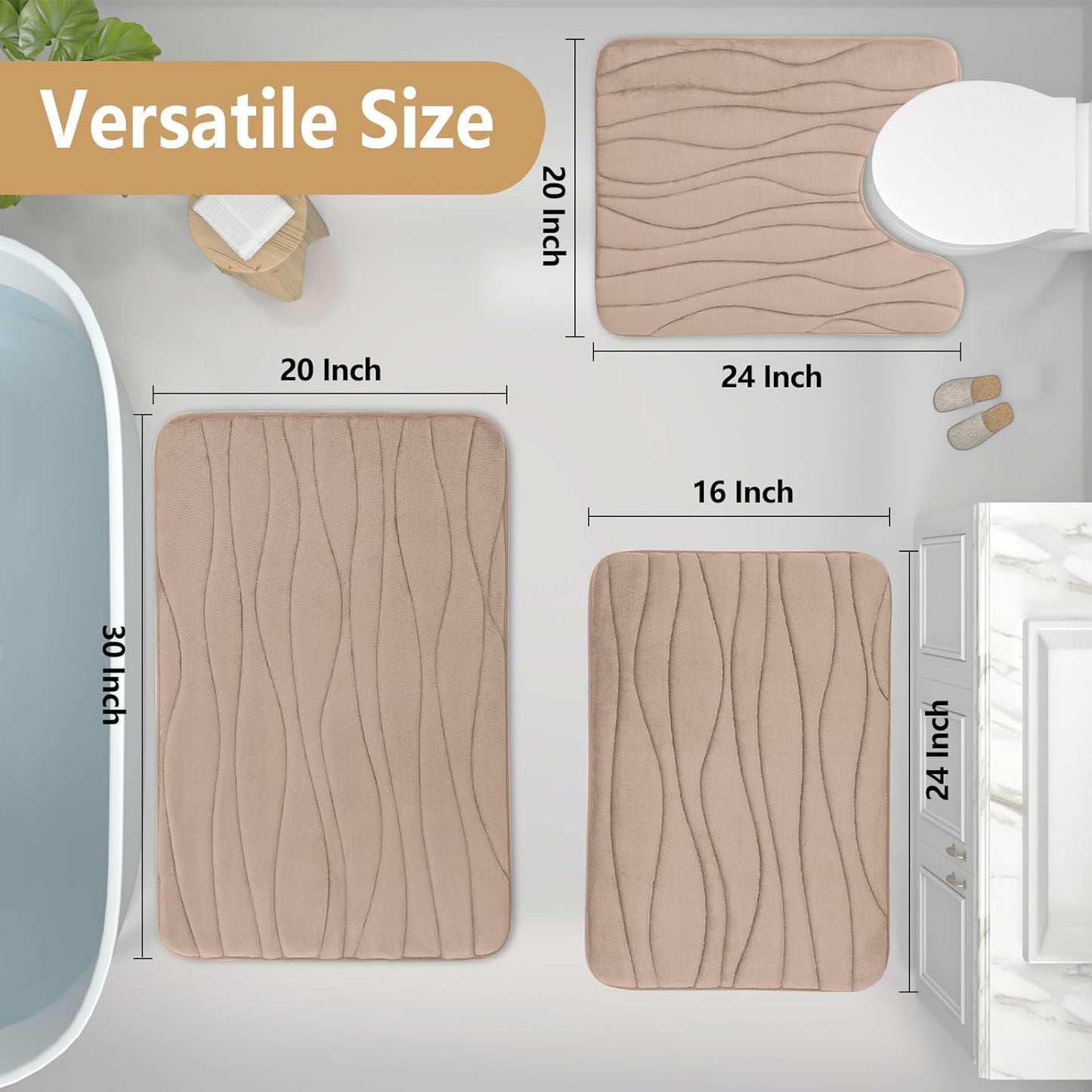 Buganda Memory Foam Bathroom Rug Mat 36x24, Extra Soft and Absorbent Bath Mats, Non-Slip and Machine Washable Bath Rugs for Bathroom Floor,Tub and Shower, Camel