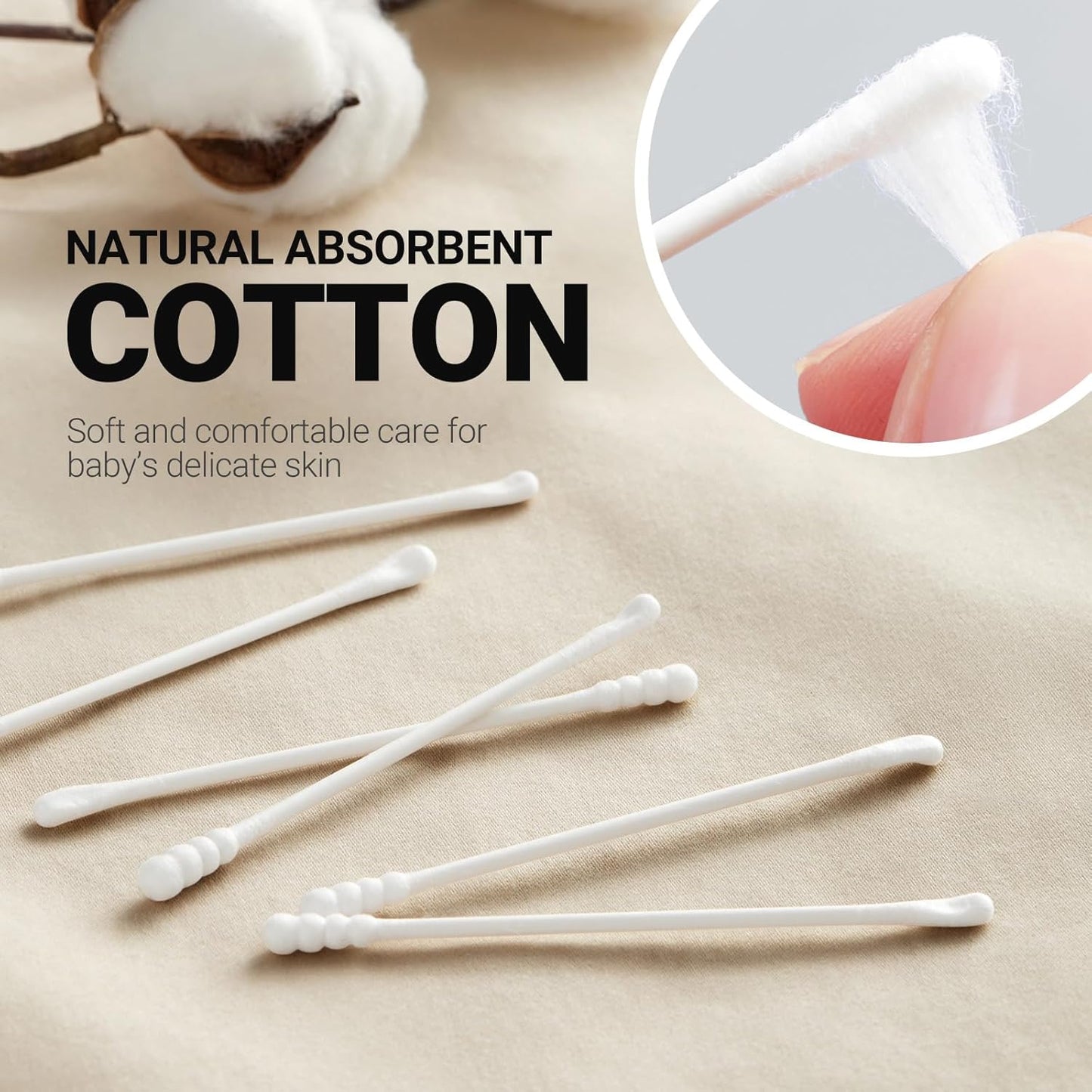 Baby Cotton Swabs 400 Count Double Pointed Cotton Swabs with Paper Stick for Newborn/Kids, 100% Organic Qtips Cotton Swabs for Ear Nose Clean & Makeup & Cleaning
