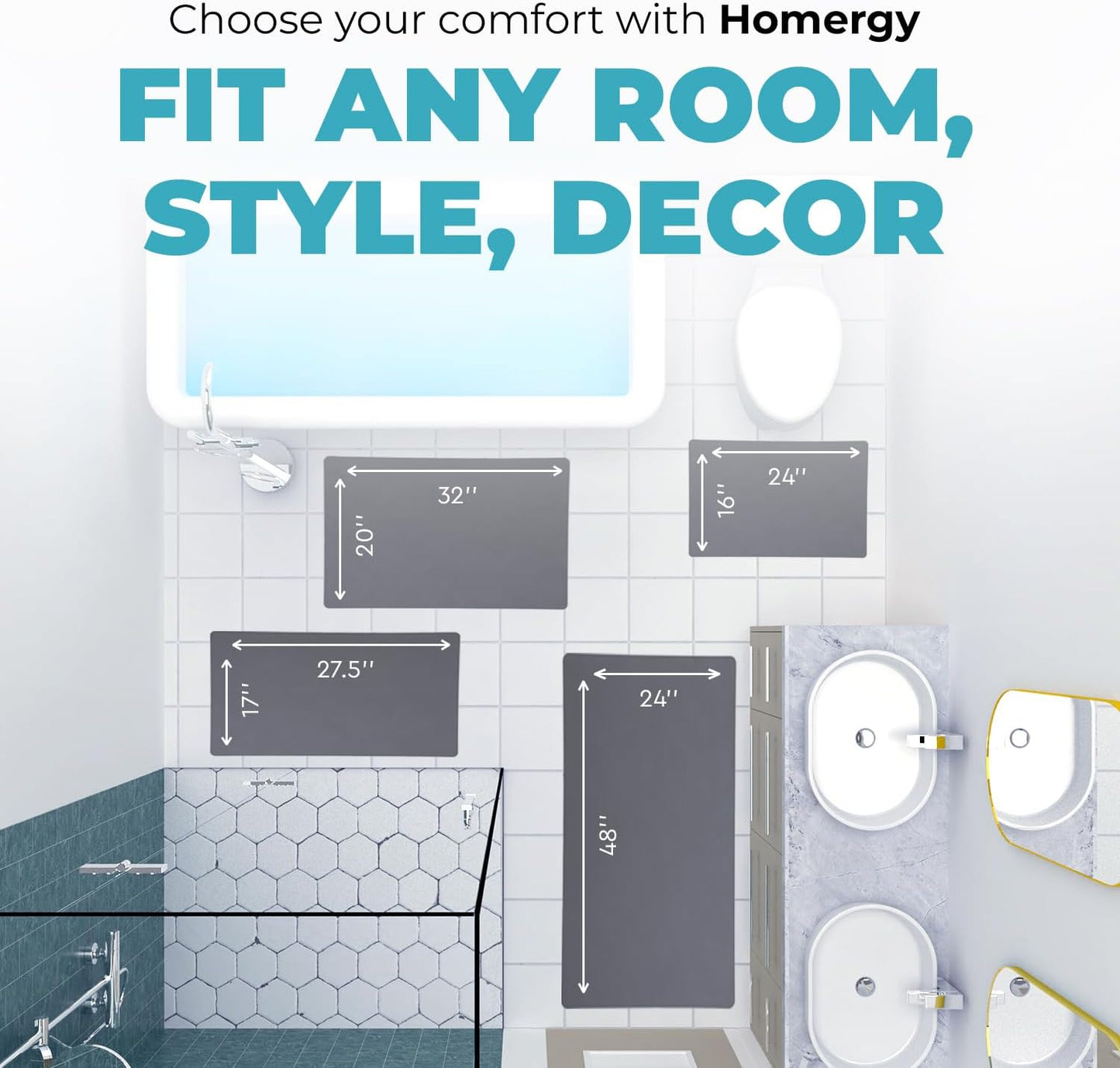 Homergy Bath Mat – Super‑Absorbent & Quick‑Dry with Non‑Slip Rubber Backing, Machine Washable & Odor Resistant – 24x48 in, Dark Gray