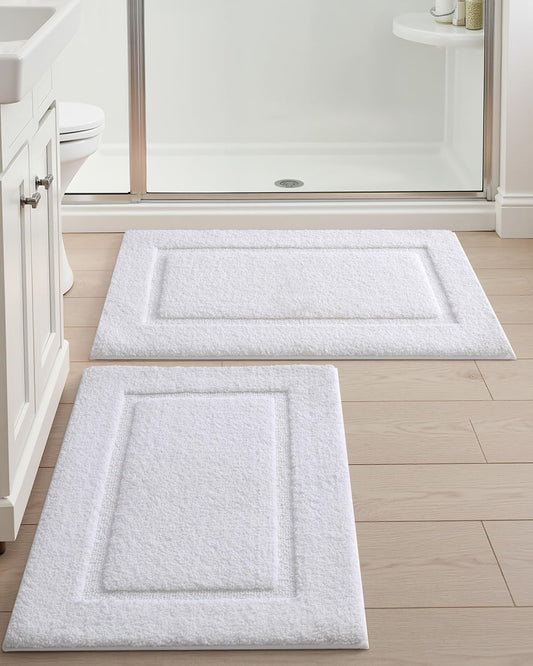 DEXI Bathroom Rugs Set 2 Piece 32x20, Washable Non Slip Bath Mat for Shower Floor, Absorbent Quick Dry Bathmat with Rubber Backing, Ultra Soft Plush Carpet for Tub, White