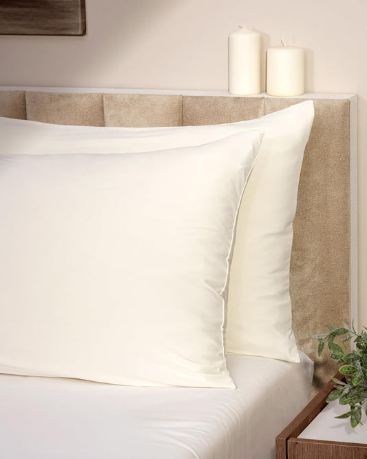 Lavish Comforts® Cooling Pillow Cases for Hot Sleepers – Silver-Infused Smart Fabric, Hypoallergenic, Zippered Pillow Covers for Acne, Frizz & Night Sweats – Ivory, 20x30 Inches (Set of 2)