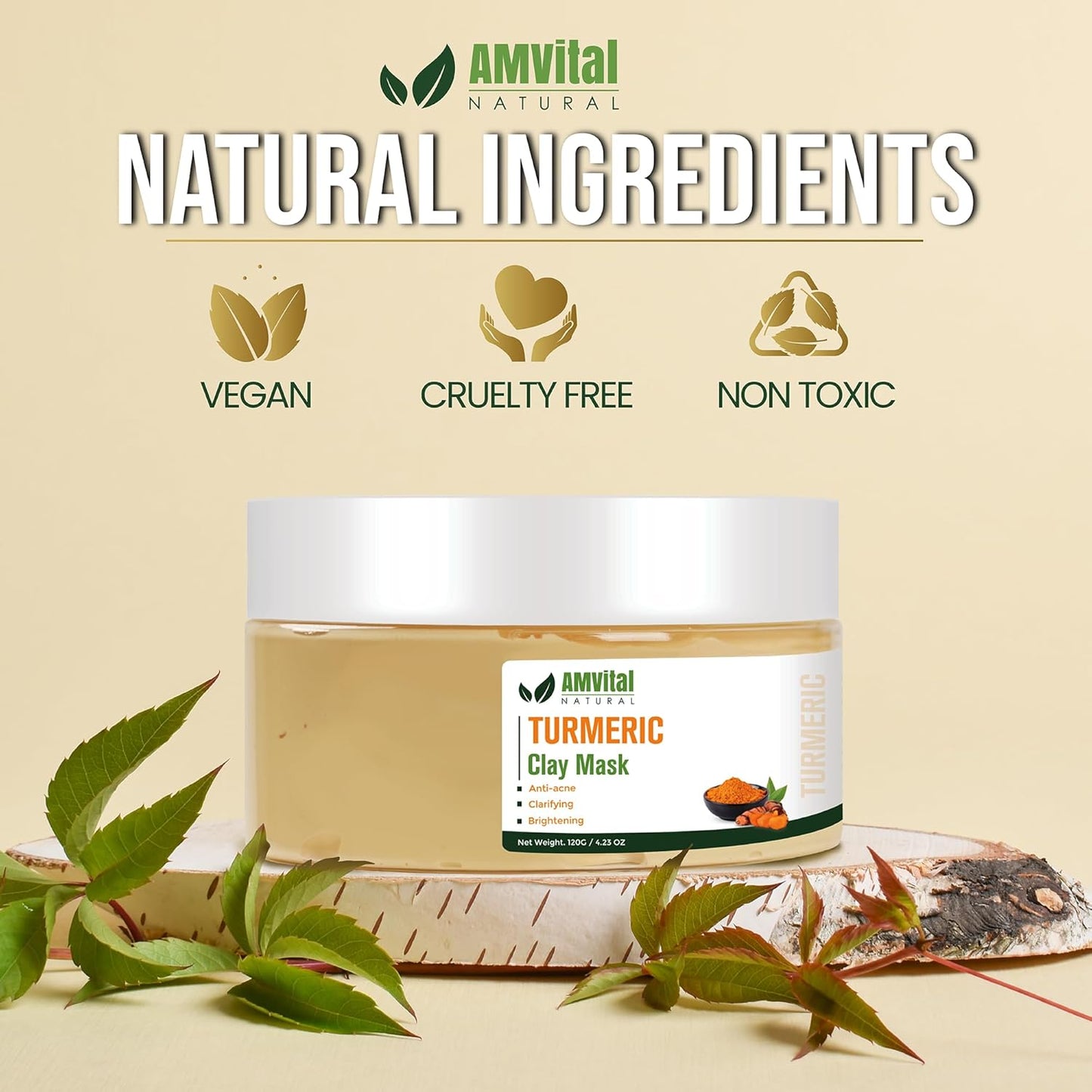 AMVital Turmeric Face Mask, Clay Facial Masks with Vitamin C, Skin Care for Acne and dark Spots, Smooth & Refine Pores, Anti Aging for Women, Non-Greasy Hydrating