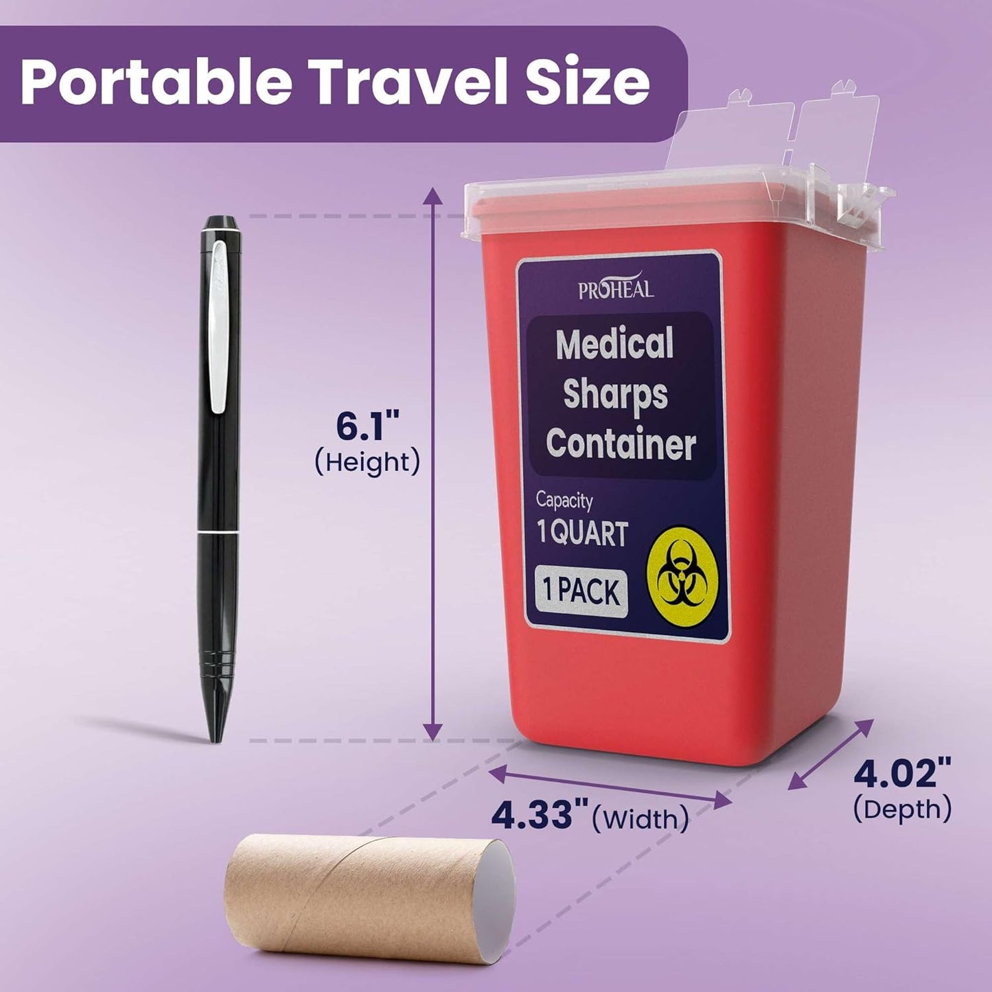 Small Sharps Containers for Home Use, 3 Pack - 1 Quart Needle Disposal Container for Diabetes Needles, Syringes, and Blades - Portable Travel Size for Biohazard Medical Waste