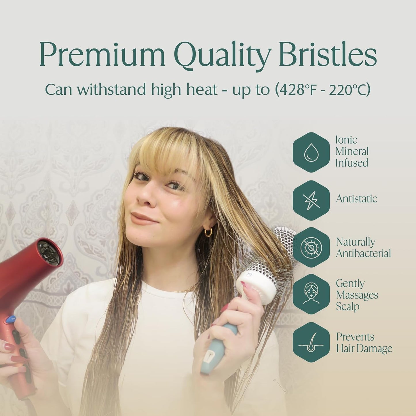 Professional Round Brush for Blow Drying - Small Ceramic Ionic Thermal Barrel Brush for Sleek, Precise Heat Styling and Salon Blowout - Lightweight Round Hair Brush (Barrel 1.3 inch, Bristle 2 Inch)