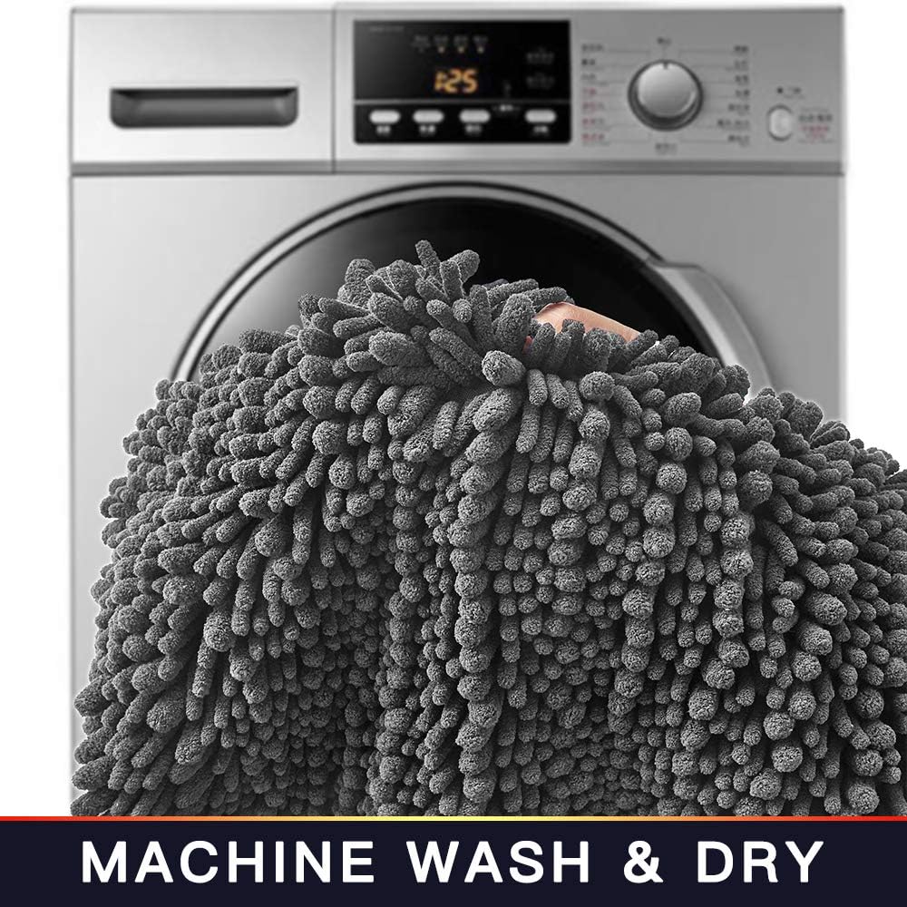 Walensee Bathroom Rug Non Slip Bath Mat (44x24 Inch Grey) Water Absorbent Super Soft Shaggy Chenille Machine Washable Dry Extra Thick Perfect Absorbant Best Large Plush Carpet for Shower Floor