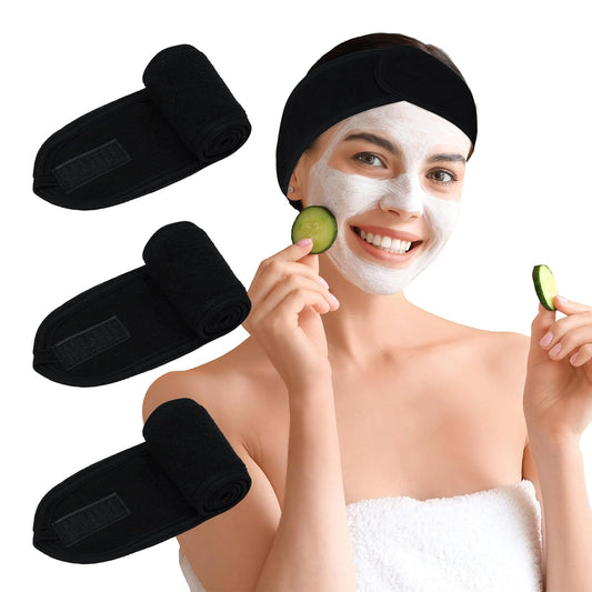 3 Pack Facial Spa Headband for Women - Adjustable, Non-Slip Terry Cloth Headband for Washing Face, Makeup, and Shower - Soft and Stretchable Hair Wrap
