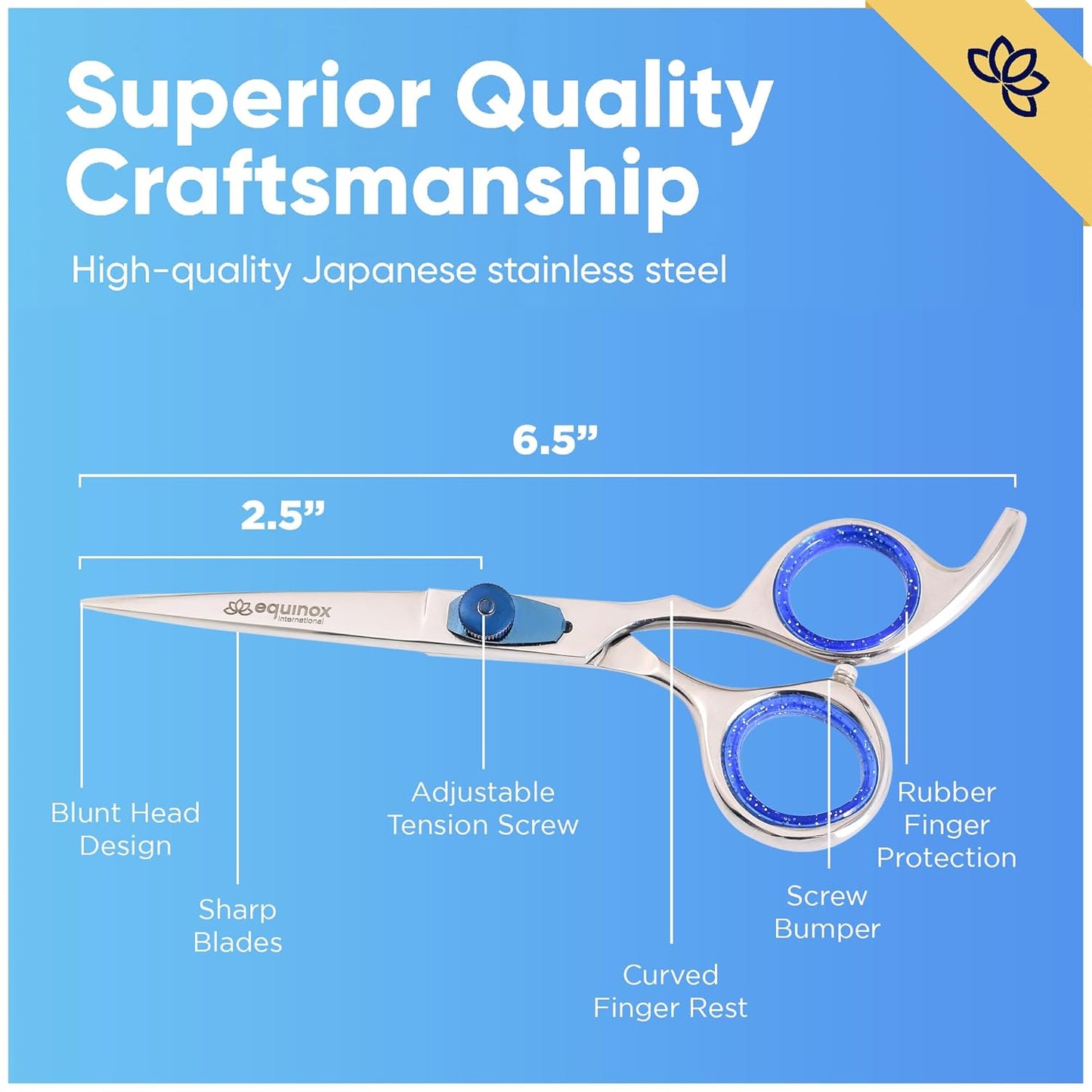 Equinox Razor Edge Series Professional Hair Scissors - 6.5” Premium Japanese Stainless Steel Hair Cutting Scissors, Hair Shears, Hair Razors for Hair Cutting, Barber Accessories & Hair Salon Supplies