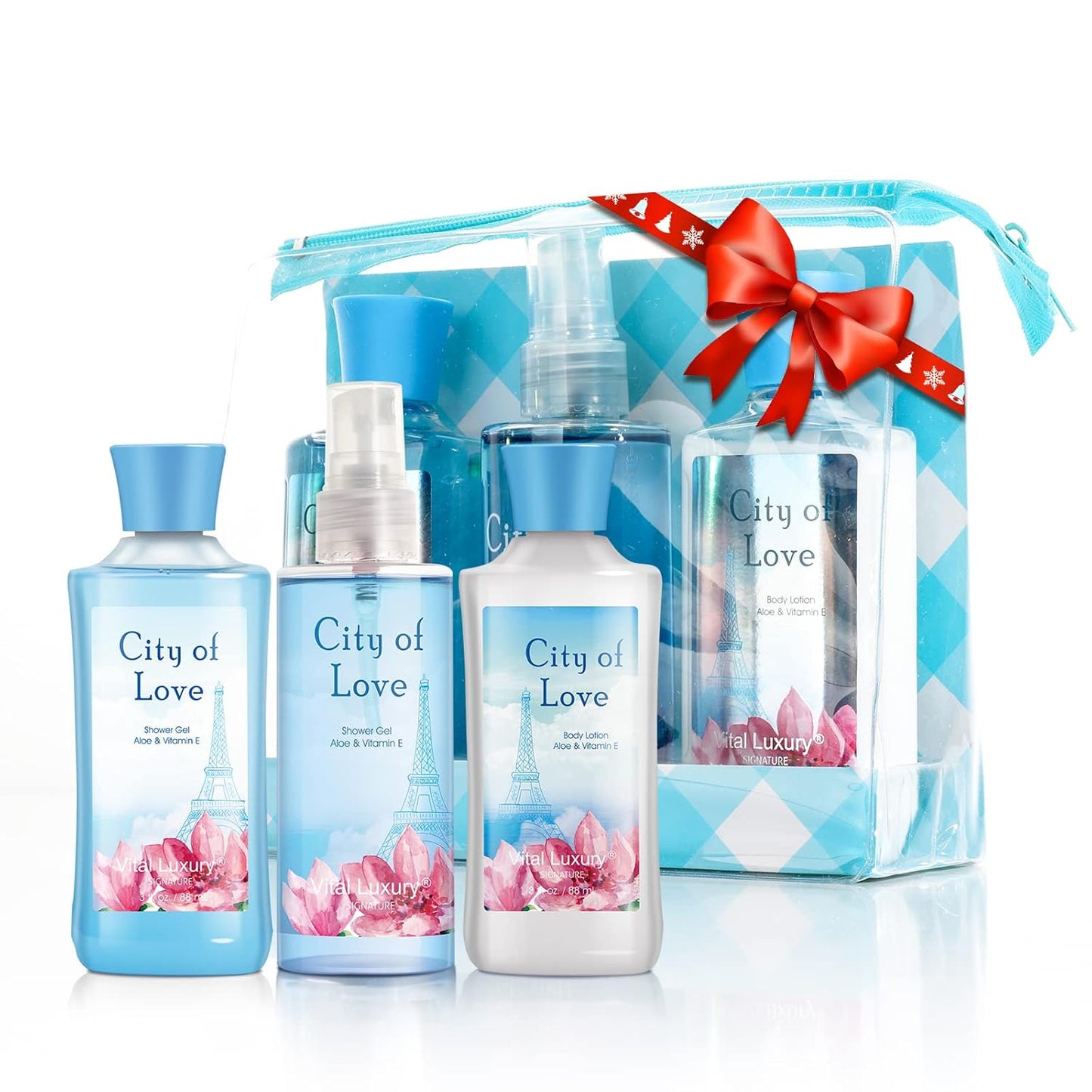 Bath & Body Care Travel Set - Home Spa Set with Body Lotion, Shower Gel and Fragrance Mist, Personal Body Care Travel Set (City of Love)